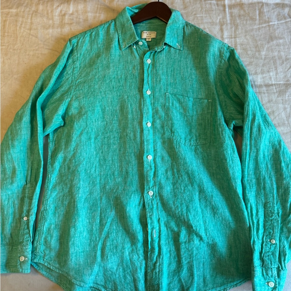 Club Monaco Men’s Large Slim Fit Linen Long Sleeve Shirt